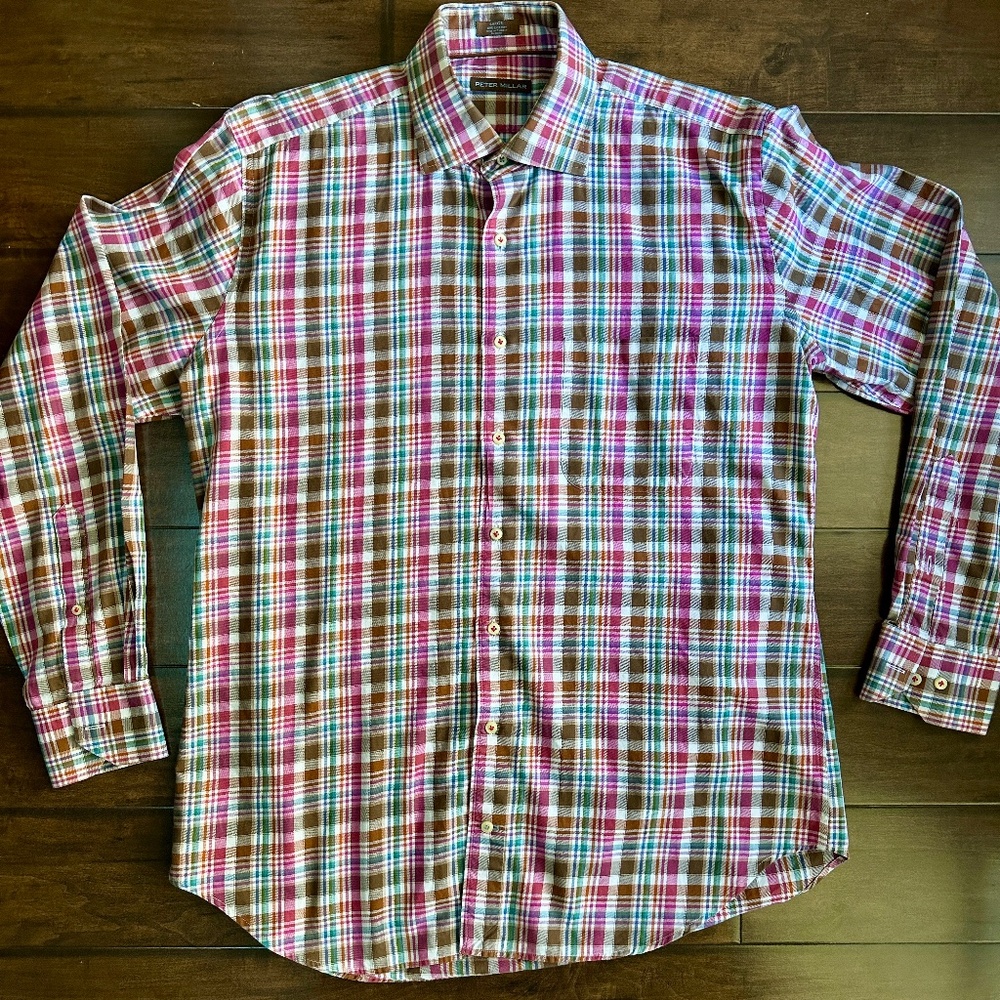 Peter Millar Plaid Long Sleeve Button Down Shirt Sz L